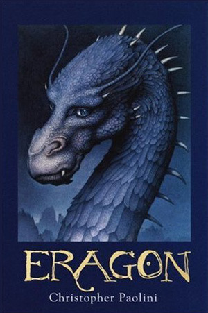 Cover of Eragon the first book in the series where a young farm boy discovers a dragon egg and sets out to confront an evil king