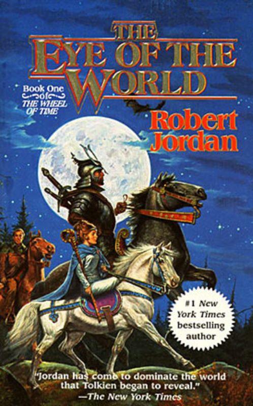 Cover of The Eye of the World the first book in an epic series where a young man and his companions fight to prevent the return of ancient evil