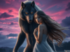 Enchanting dark forest scene from the best paranormal romance books, featuring a mysterious werewolf and a woman surrounded by mist and a glowing crescent moon, creating a magical romance atmosphere.