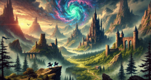 Epic fantasy scene featuring a magical battle between warriors and mystical creatures. Glowing swords, enchanted beasts, and magical energy create a dramatic and immersive fantasy world. Perfect for capturing the essence of high-stakes adventure.