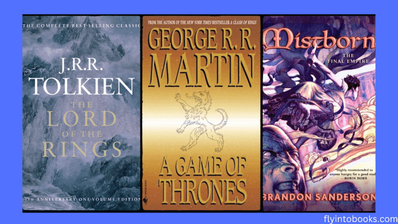 The three best epic fantasy books: 'A Game of Thrones' by George R. R. Martin, 'The Lord of the Rings' by J. R. R. Tolkien, and 'The Hobbit' by J. R. R. Tolkien, showcasing gripping stories, immersive worlds, and legendary quests that captivate fantasy readers worldwide.