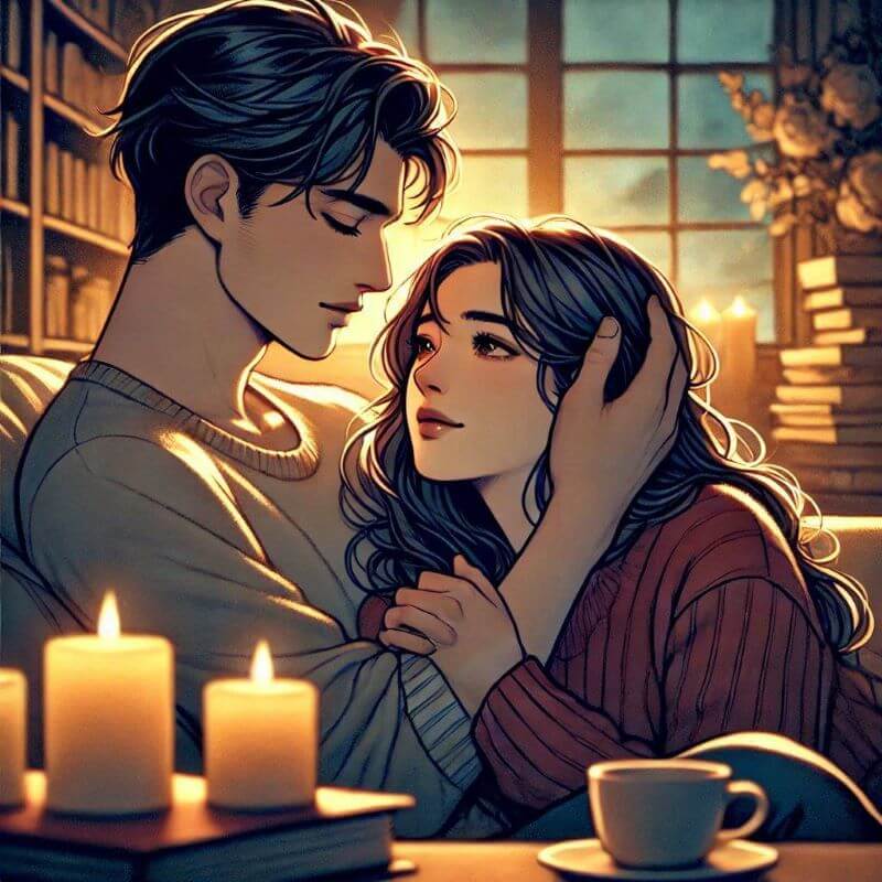 Subtle romance illustration from 'Twisted Love by Ana Huang,' featuring Alex and Ava in a tender scene that showcases love and emotional intensity.